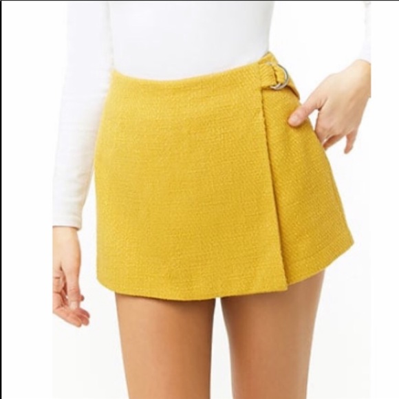 Forever 21 Pants - Yellow Tweed Wrap Front Skort